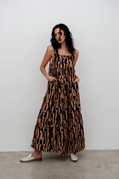 Vestido largo estampado Cia escote cuadrado - comprar online