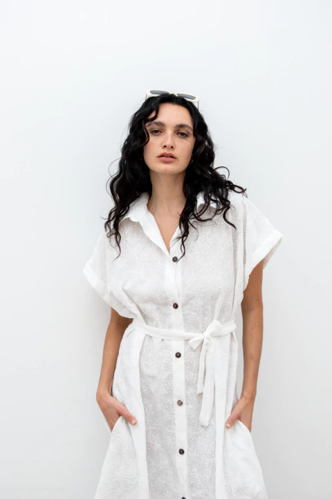 Vestido camisero Raquel largo Lino Bordado - comprar online