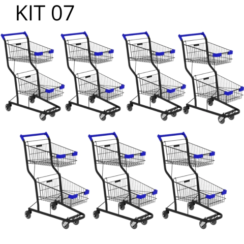 Kit 07 Carrinhos de compras Supermercado Lojas Reforçado 90L