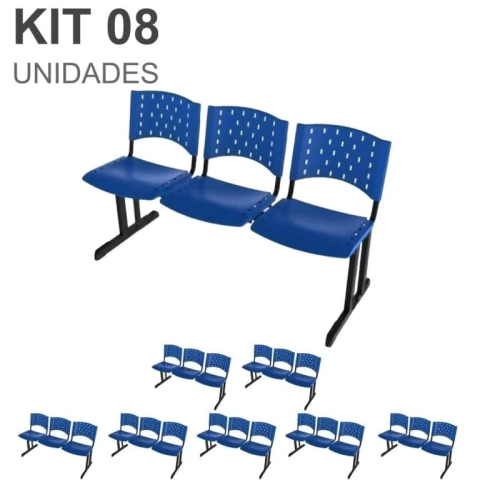 Kit 08 longarinas PLÁSTICAS 03 Lugares – COR AZUL – REALPLAST – 23015