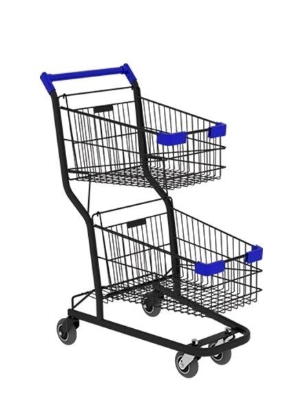 Carrinho de compras Duplo 90l em aço aramado Reforçado Preto