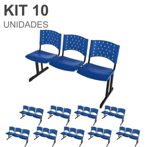 Kit 10 longarinas PLÁSTICAS 03 Lugares – COR AZUL – REALPLAST – 23017
