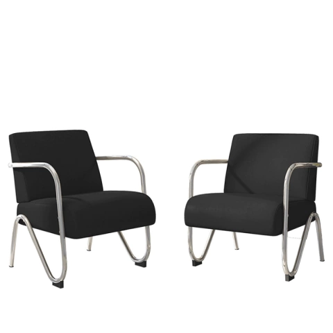 Kit Com 2 Poltronas Decorativa Sabrina Cromada Preto