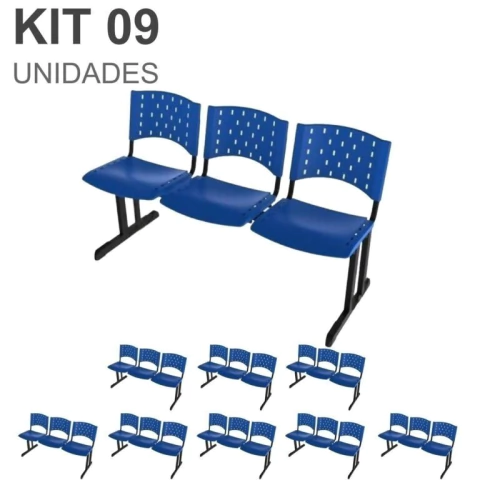 Kit 09 longarinas PLÁSTICAS 03 Lugares – COR AZUL – REALPLAST – 23016