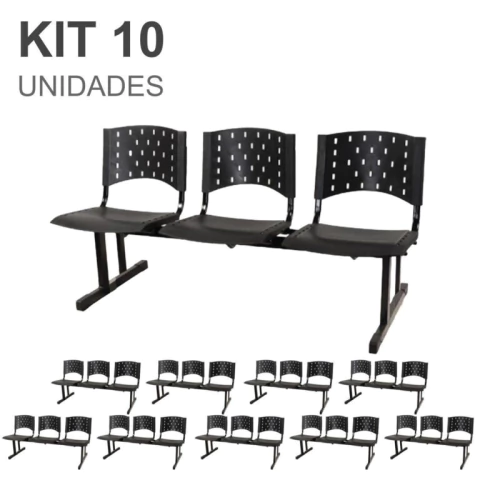 Kit 10 longarinas PLÁSTICAS 03 Lugares – Cor PRETO – REALPLAST – 23008