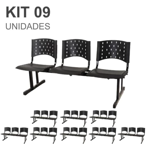 Kit 09 longarinas PLÁSTICAS 03 Lugares – Cor PRETO – REALPLAST – 23007