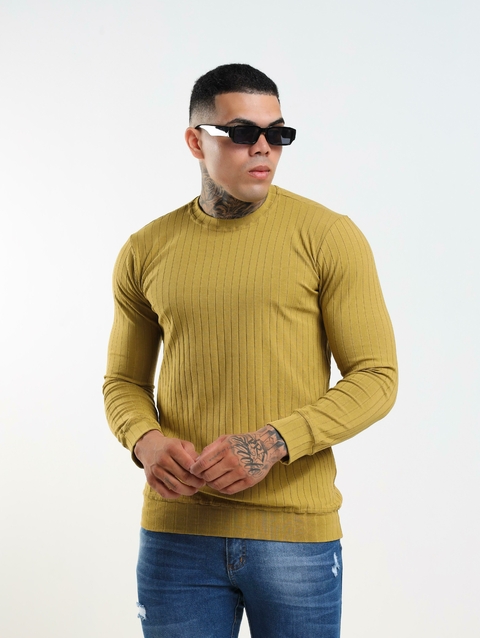 Camisa Manga Longa Canelada Verde Oliva com Punho - comprar online