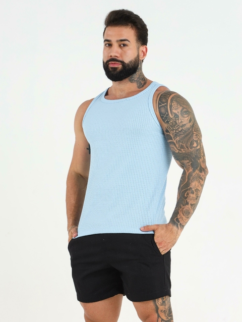 Regata Americana no Tricô Texturizado - Azul Céu - comprar online