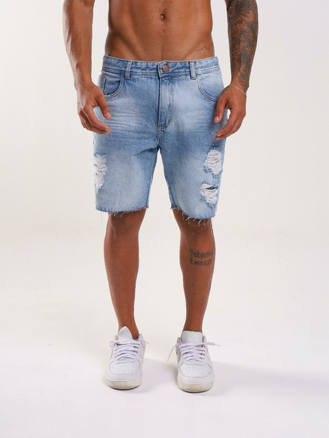Bermuda Jogador Jeans Marmorizada Destroyed - comprar online