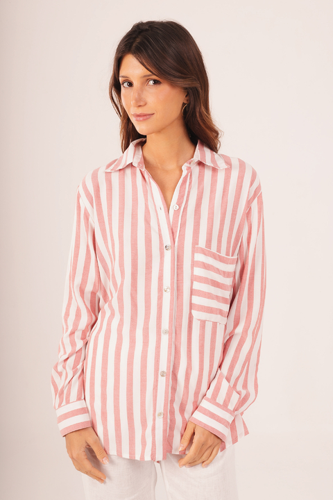 Camisa Ampla Listrada Luz do Oásis Vermelha - comprar online