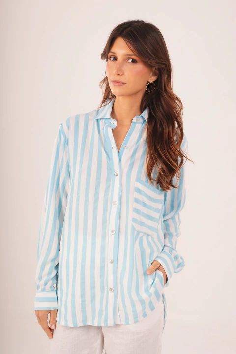 Camisa Ampla Listrada Luz do Oásis Azul - comprar online