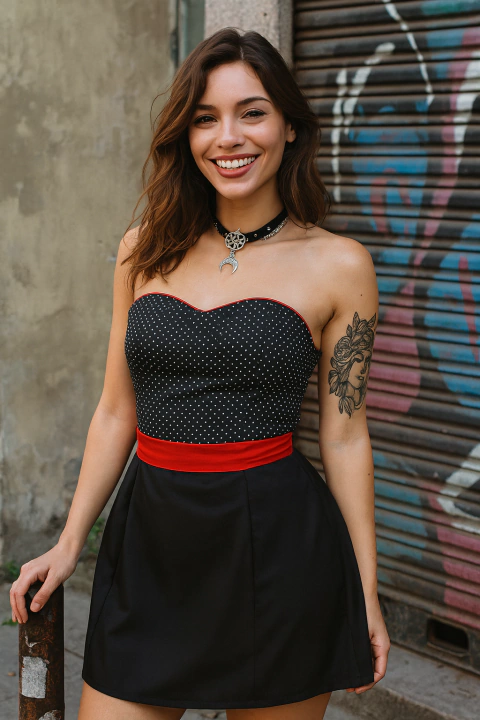 Vestido Pinup Mini Lunar Negro Strapless - comprar online