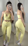 Conjunto de legging empina bumbum poliamida amarelo manteiga