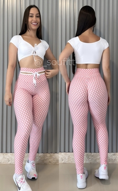 Conjunto de legging empina bumbum poliamida poá rosa - comprar online