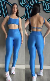 Conjunto de legging poliamida aveludado azul com regulagem