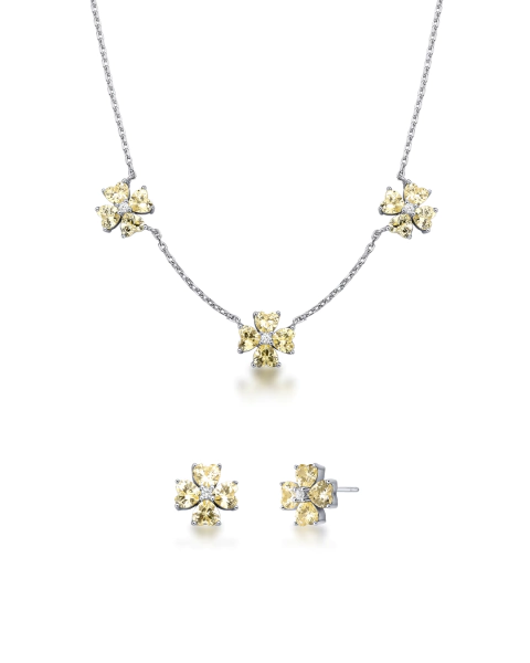 Conjunto: Trevo Cristal Amarelo c/ Zircônia