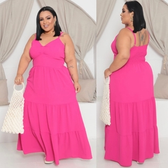 Vestido Longo Duna Detalhe Franzido Alça Regulável