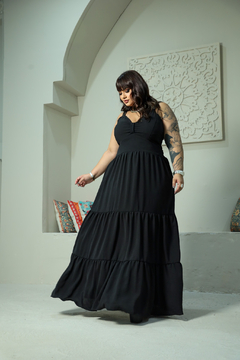 Vestido Longo Duna Detalhe Franzido Alça Regulável