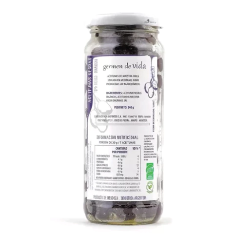 Aceitunas negras griegas orgánico Germen de vida 240g