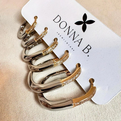 Trio de Brincos Argolas Ovais no Banho Duplo