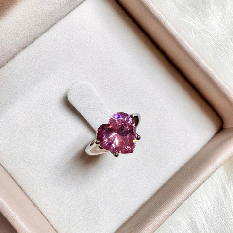 Anel Coração Zircônia Rosa Bebê Ródio Branco