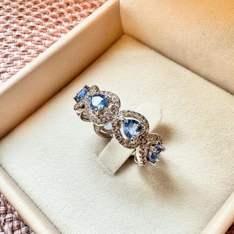 Anel Corações Azul Tanzanita