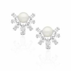 BRINCO DELICADO COM PÉROLA E PEDRAS - RÓDIO BRANCO - comprar online