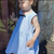 VESTIDO AYLEN LINO CELESTE CON LAZO NEGRO - comprar online