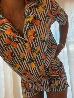 PIJAMA CAMISERO LEMON + ROPA INTERIOR DE REGALO (CONJUNTO DE LENCERIA O BOMBACHAS)