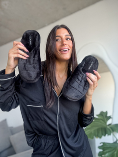 Pantuflones de piel super suaves negras - Clotilde