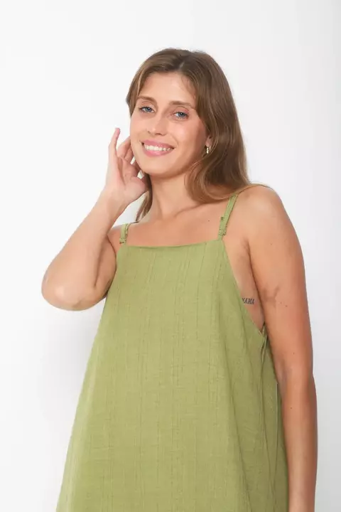 VESTIDO CAMILA CLOTILDE LINO LABRADO VERDE - comprar online