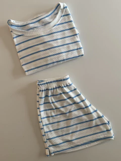 PIJAMA OVER CELESTE + pantuflas de regalo - Clotilde