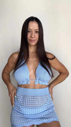 CONJUNTO DE HILO CELESTE / POLLERA + CORPIÑO