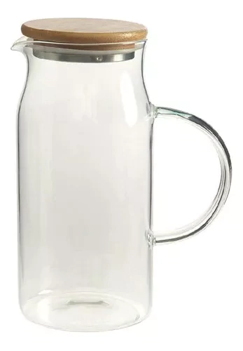 Jarra De Vidro Para Suco Tampa Bambu Vedação Hermetica 1,15l