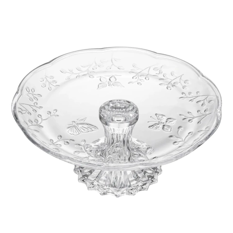 BOLEIRA PRATO P/ BOLO COM PE NEW BUTTERFLY CRISTAL ECOLOGICO