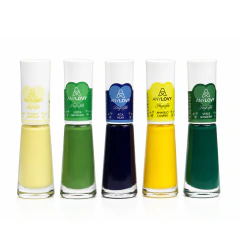 Conjunto de cinco esmaltes AnyLovy Copa do Mundo em tons de amarelo, verde e azul