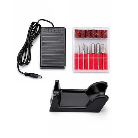 Pedal de controle, conjunto de brocas e suporte preto para lixadeira elétrica de unhas