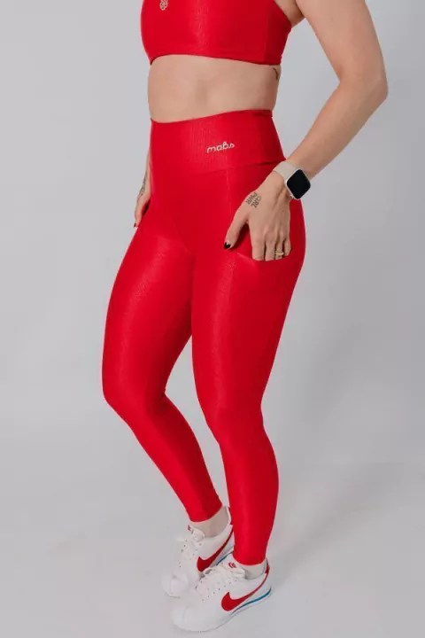 Calça Legging Laiz com Bolso Vermelho Intense Canelado - comprar online