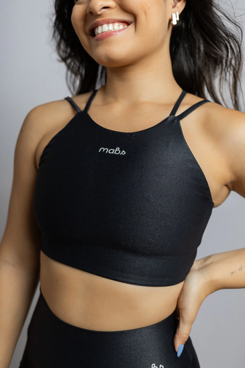 Top de Alta Sustentação Isa Preto Canelado - comprar online