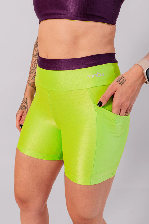 Short com Bolso Laiz Verde Citrus com Roxo Delux Canelado - comprar online