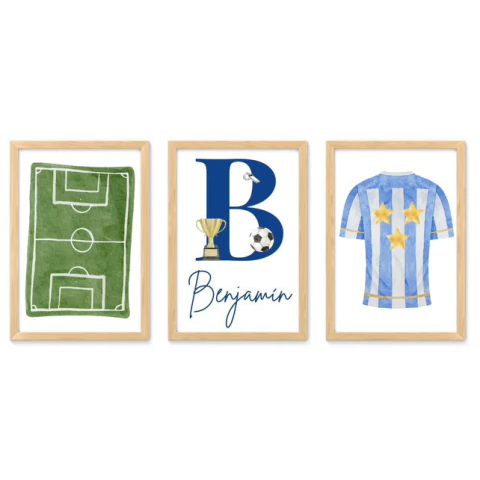 SET DE CUADROS PERSONALIZADOS X3 FÚTBOL (AZUL) - comprar online