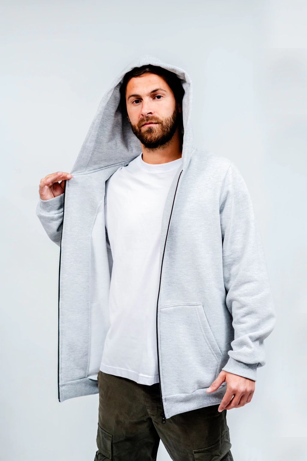 Campera Canguro con cierre Gris Melange
