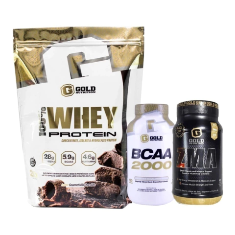 WHEY PROTEIN + BCAA 2000 + ZMA - COMBO GOLD NUTRITION - comprar online