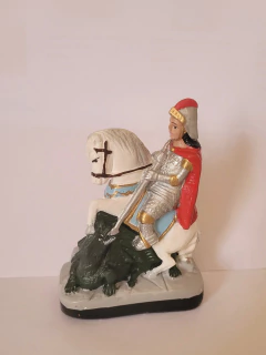 Imagem de São Jorge em Gesso 10cm (dragão verde e roupa prateada) - comprar online