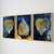 Trio de Quadros Folhas Douradas e Fundo Azul na internet