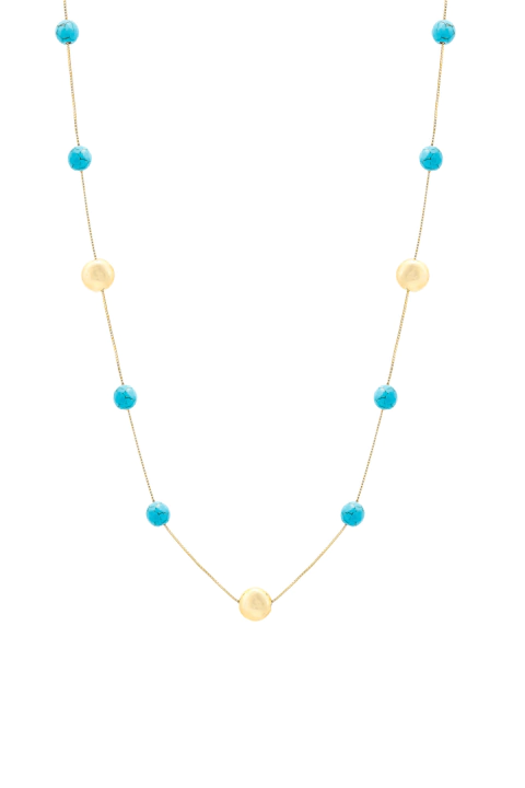 Colar esferas turquesas e douradas
