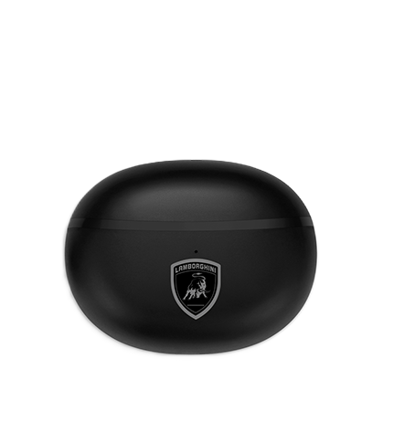Estuche negro de los auriculares Lamborghini Lambo Bud Huracan 300 con logotipo de Lamborghini.