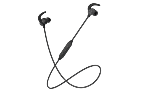 Auricular Motorola Verve Loop 105 Sport de color negro con diseño deportivo y control de volumen en el cable.