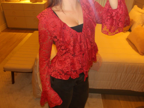 Blusa de Manga Longa em Renda - Cecília