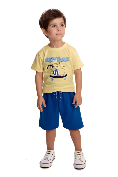 Conjunto Camiseta Algodão c/ Bermuda Moletinho